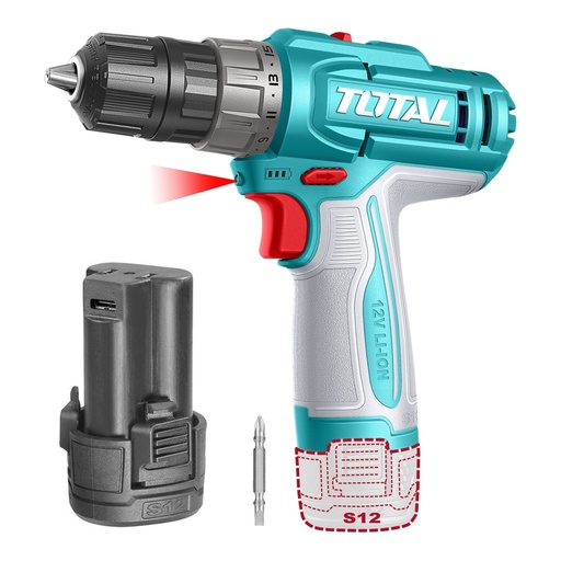 Taladro 12V 1500RPM 20NM Total TDLI122061 (bateria carga tipo c)